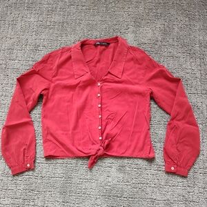 Zara Red Button-Up Blouse